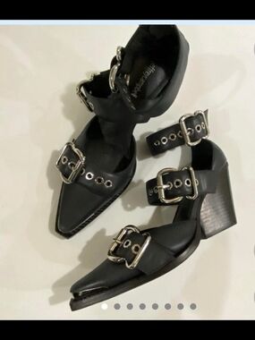 Jeffrey Campbell Emilia Black Buckle  Block Heel Shoe Boots